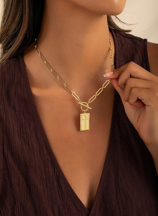 Robaice 14K Gold Plated Cross Necklace for Women, Non-Tarnish Faith Jewelry with Toggle Clasp, Fashion Necklace Gifts for Women, Christian Faith, Communion, Birthday & Christmas - Image 3